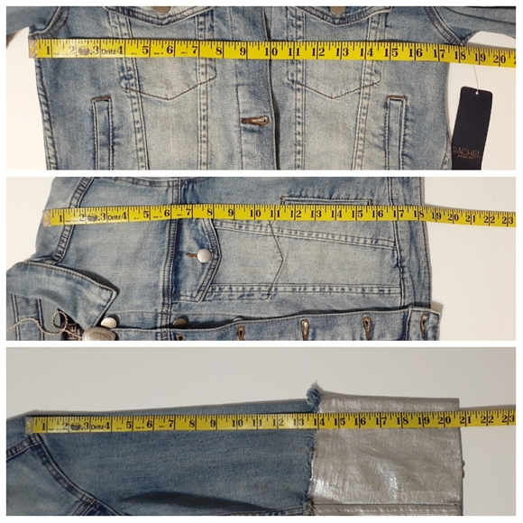 🎉HP!🎉💎NEW RACHEL Rachel Roy Silver Cuff Denim Jacket - Picture 9 of 10